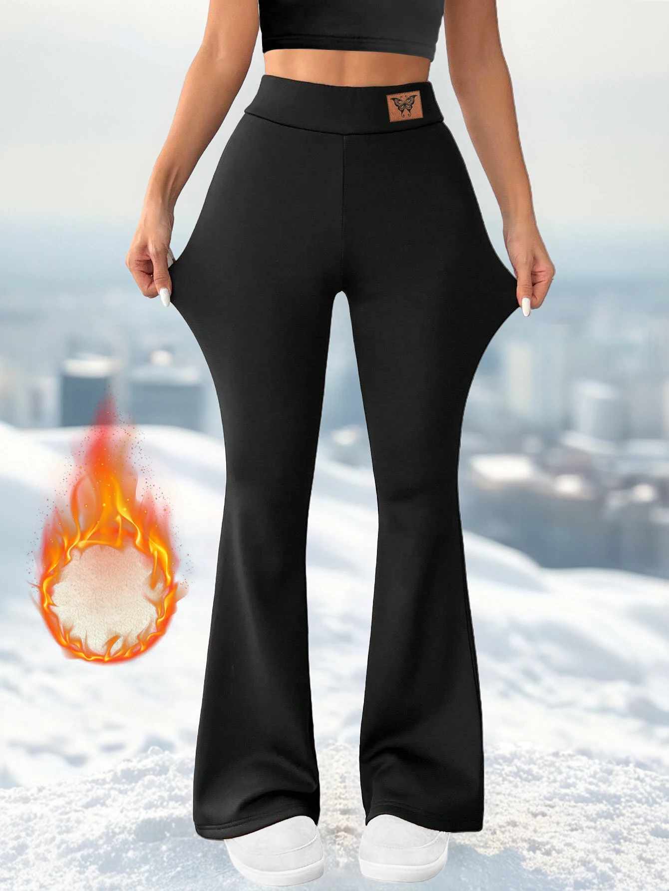 عالية الخصر الرجعية Y2K الحرارية متوهج بناطيل تزلج للنساء صوف مبطن مطاطا سليم صالح مقاومة البرد تخفيف بنطلون