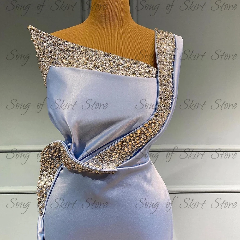 Customized Glittery One-Shoulder Mermaid Formal Evening Dresses Sweep Train Sleeveless Prom Gown Jersy Party Dress Robes De Soir