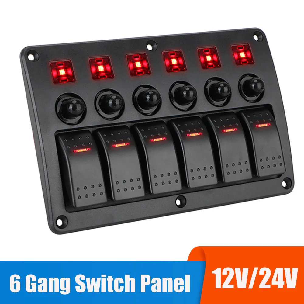 

24V 12V 6 Gang Light Toggle Switch Panel Buttons Circuit Control With Fuse LED Indicator Car Accessories For Boat Truck Trailer