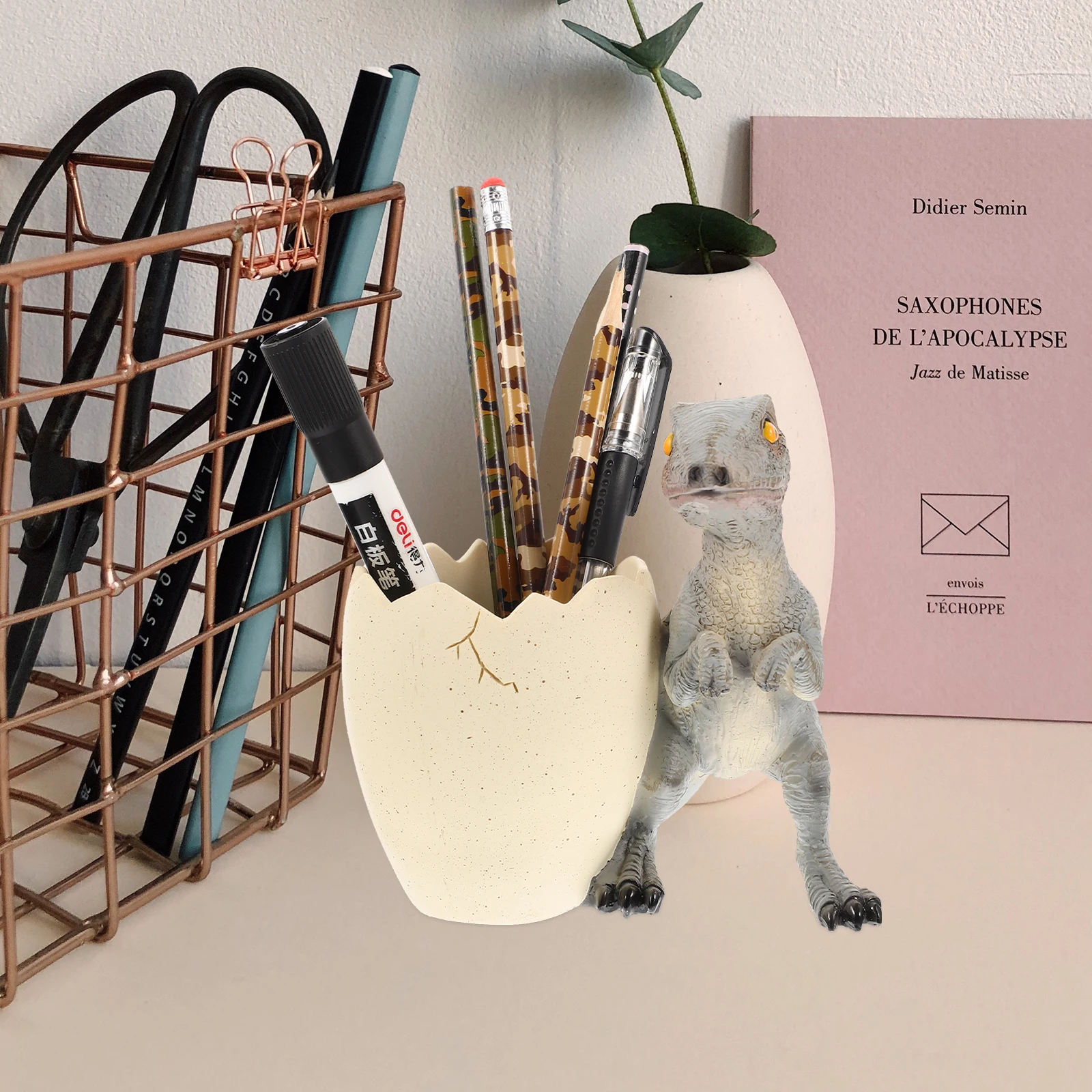 

Resin Dinosaur Egg Shape Pen Holder Cartoon Pencil Container Desktop Organizer Stationery Storage Shelf for Home Office