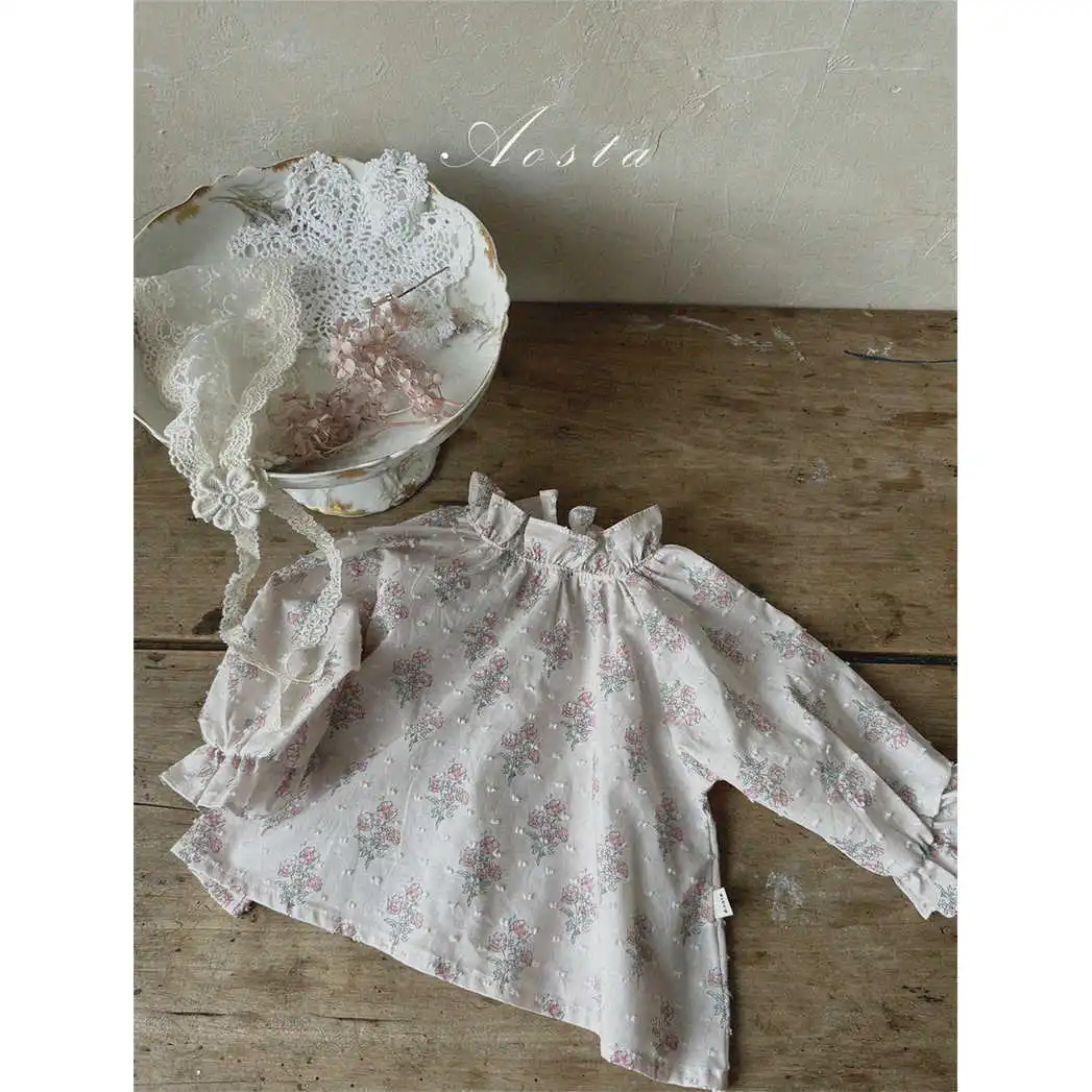 2026 Autumn New Baby Girl Long Sleeve Floral Shirts Cotton Infant Toddler Cute Lace Collar Blouse Girls Loose Princess Tops