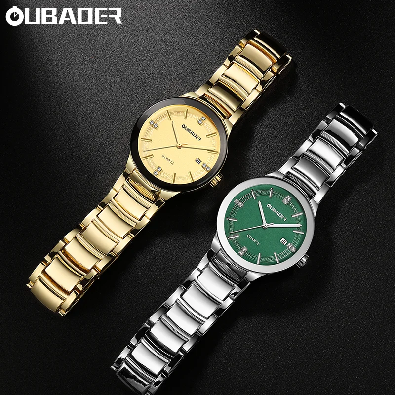 OUBAOER Heartbeat Couple Quartz Watch Set Men 38mm & Women 29mm Slim 10.5mm Alloy Case Adjustable Stainless steel Band Watch