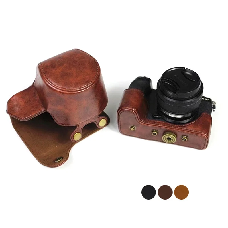 PU Leather Case Camera Video Bag Full Body Cover for Fujifilm Fuji X-S10 XS10 15-45mm Lens Protective Shell with Shoulder Strap