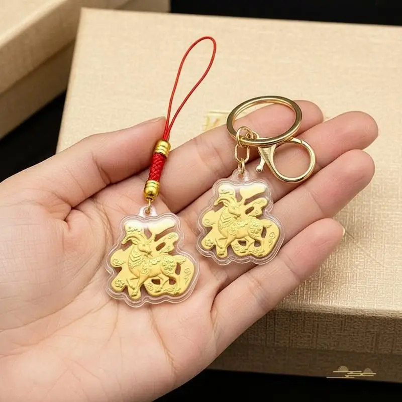 Lucky Charm Imitation Gold Foil Zodiac Sheep Pendant Phone Chain Bag Pendant