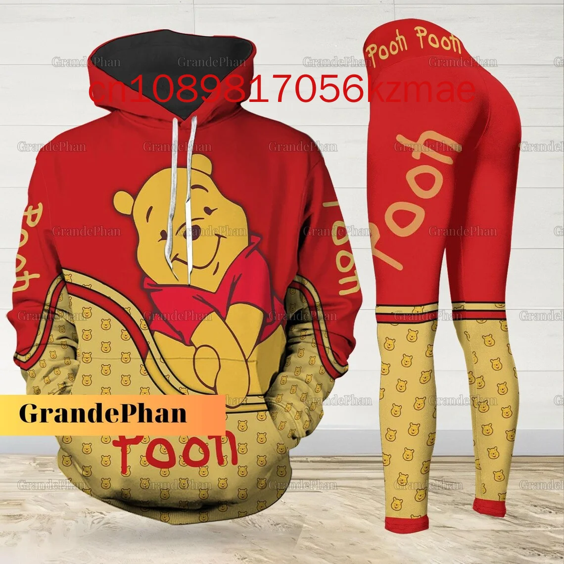 Nome personalizzato gratuito Disney Winnie The Pooh Felpa con cappuccio e leggings da donna 2024 Nuova felpa con cappuccio Pantaloni da yoga Pantaloni sportivi Set di moda