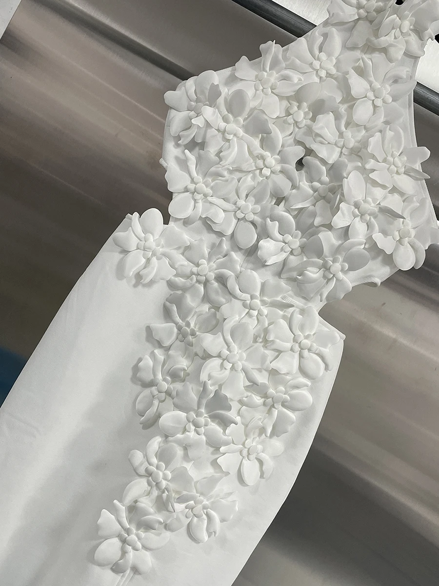 Vestido Feminino CHICEVER com Flores 3D em Camadas, Sem Mangas, Elegante e Intelectual, Moda de Verão Nova