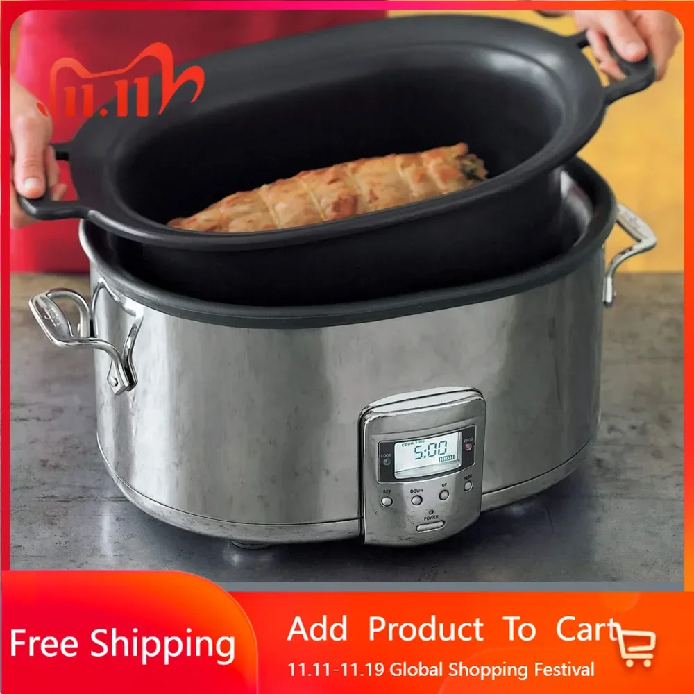 

Full package stainless steel electric slow stew pot 7 quarts, aluminum inserts, programmable LCD screen digital timer