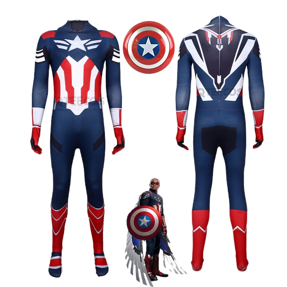 

MINISO Captain America 4 Cosplay Costume New Superhero Bodysuit Onesies Shield Suit Halloween Carnival Clothes for Adult