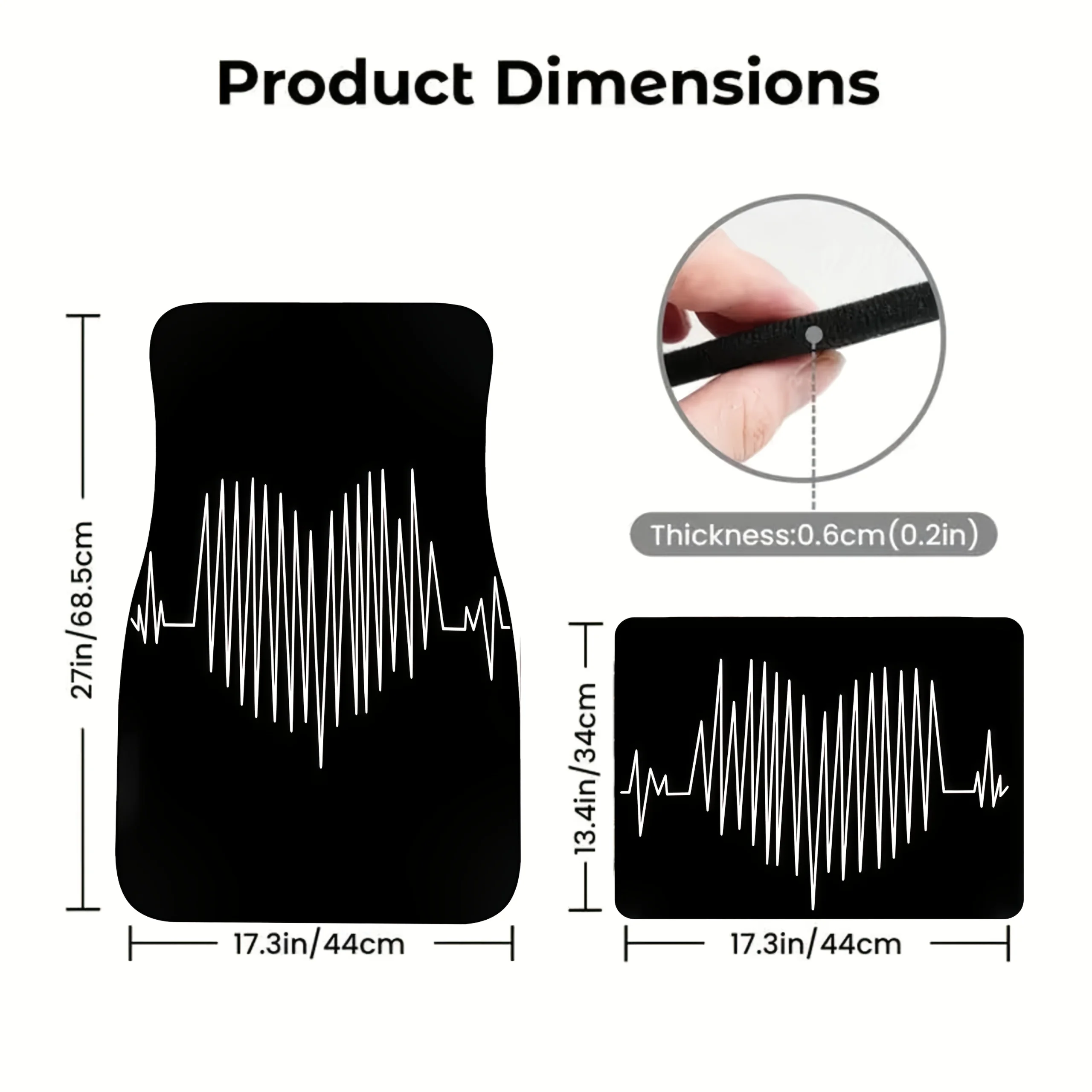 Set Of 4 Car Floor Mats Made From Polyester, Featuring A Heart-Wave Pattern Design, Perfect For Enhancing Your Vehicle'S Interio