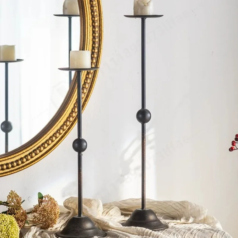 French Retro Iron Candle Holder, Tall Candlestick for Dining Room Entryway, Luxury Aromatherapy Table Decor