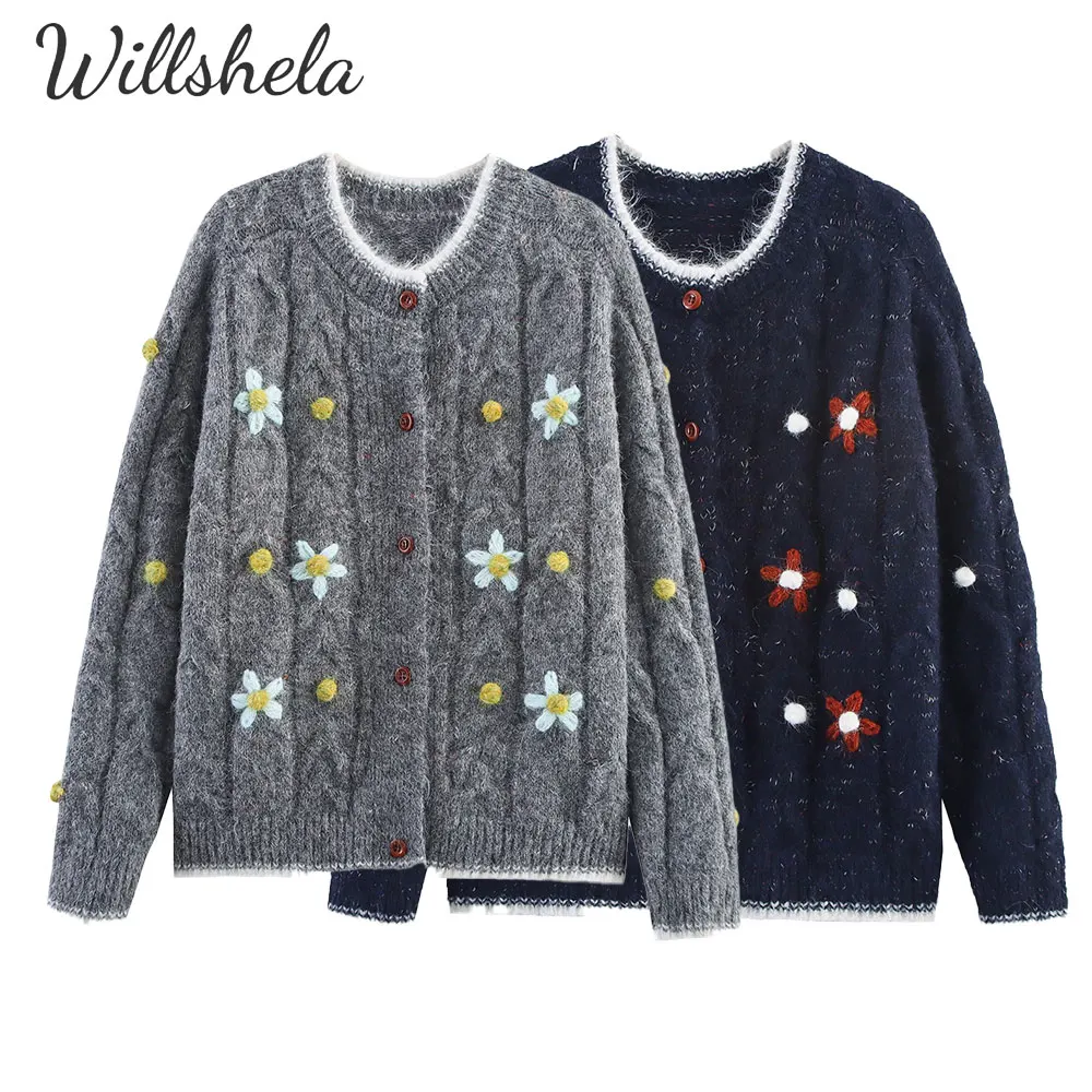 

Willshela Women Fashion Knitted Cardigan Round Neck Long Sleeves Female Chic Lady Casual Mujer Outfits Sweater