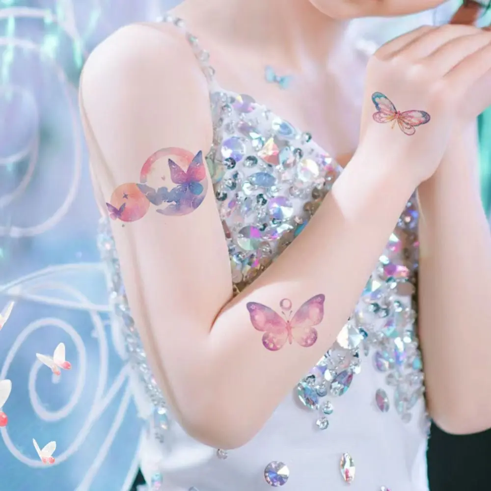 

Parties Glitter Butterfly Tattoo Sticker Cartoon Waterproof Children's Arm Sticker Shiny Long-Lasting Fake Tattoos Makeup