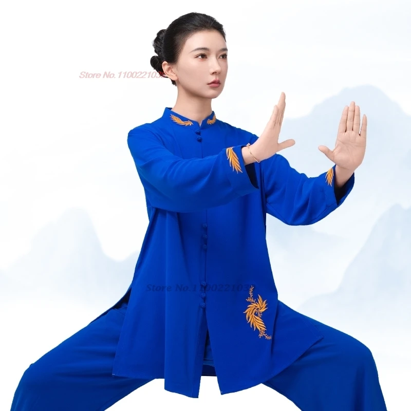 

2025 китайская одежда для кунг-фу, тай-чи, топы + брюки для боевых искусств, комплект с цветочной вышивкой, тай-чи, ушу, тренировочные упражнения, выступление