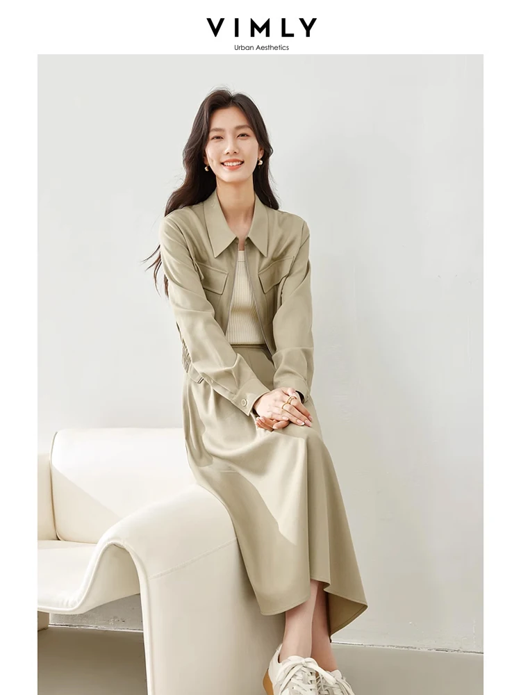 Vimly Women's Skirt Suit Elegant Casual Zipper Jacket Two Piece Set Women Outfits 2024 Spring New in Matching Sets M5635