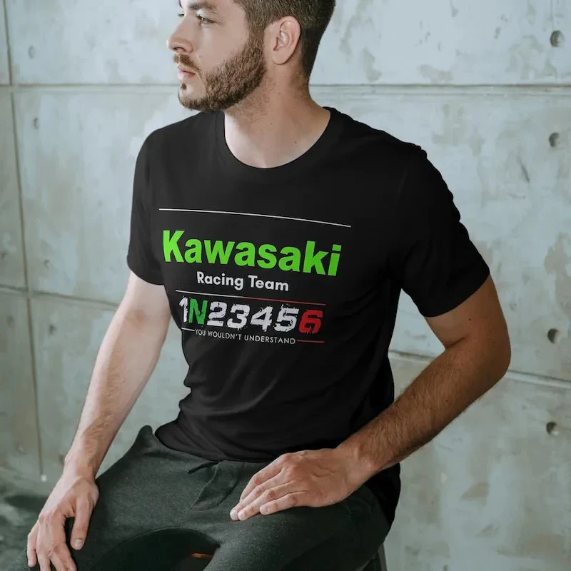 

Kawasaki Motorcycle Racing Team Biker Printed Team Men Women Crew Neck Short Sleeved Loose Moto Fans Vintage Motocross T-Shirt