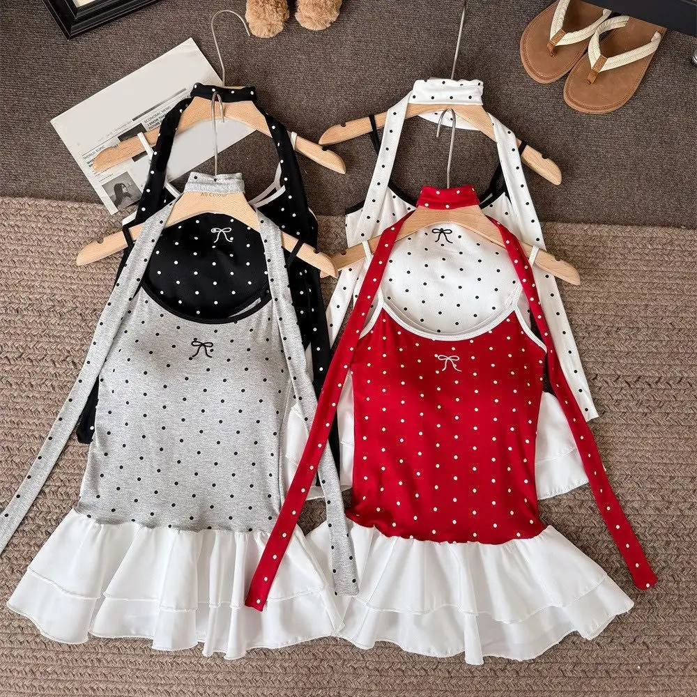 

Sweet Dots Strap Skinny Vest Tops Tanks Tops T-shirt Bra with Pads Camisole Slim Fit Sleeveless Y2K Slim Crop Top Club