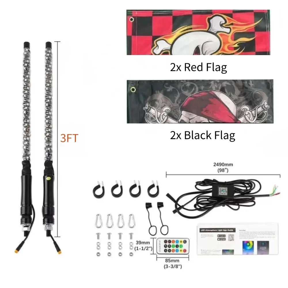 

3FT LED Whip Light for UTV ATV 4 Wheeler Powersports Accessories for RZR Can-Am Polaris Off Road Truck Sand