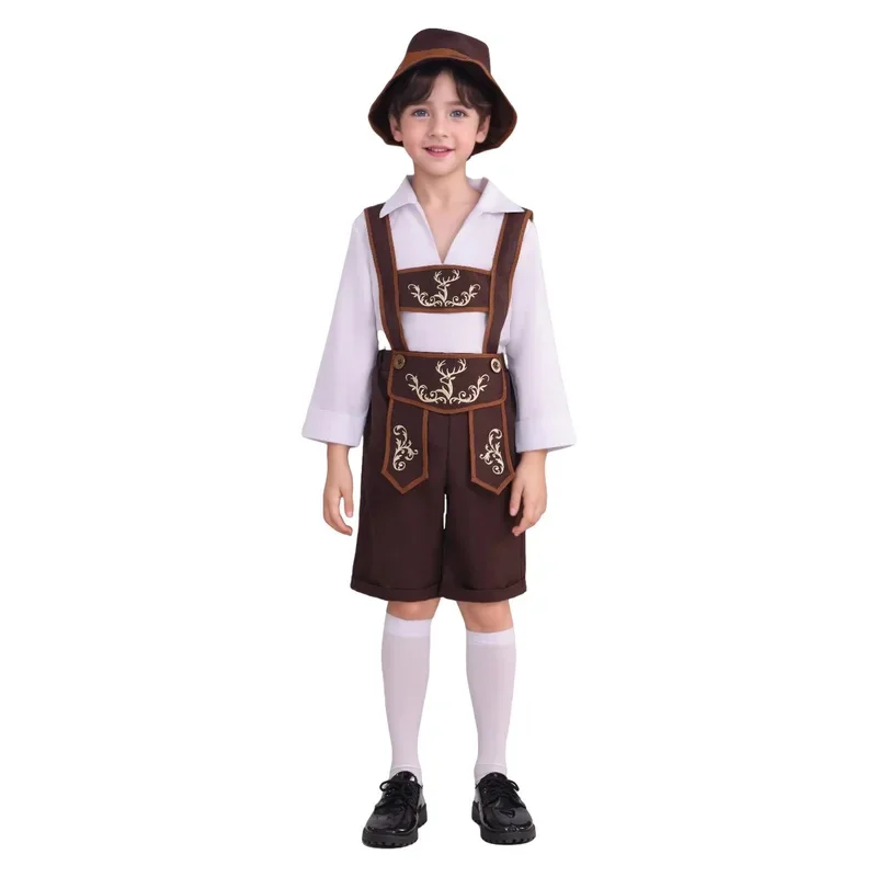 바이에른 소년 의상 세트 독일 Lederhosen 할로윈 복장 어린이 옥토버 페스트 파티 착용 통기성 폴리 에스터 110-140cm