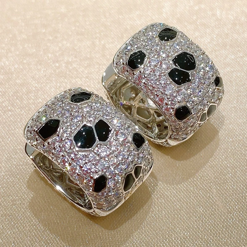 Full Zircon Carbon Diamond Black Panther Leopard Print Earrings Silver 925 Hoop Earrings Luxury Fine Jewelry For Women or Men