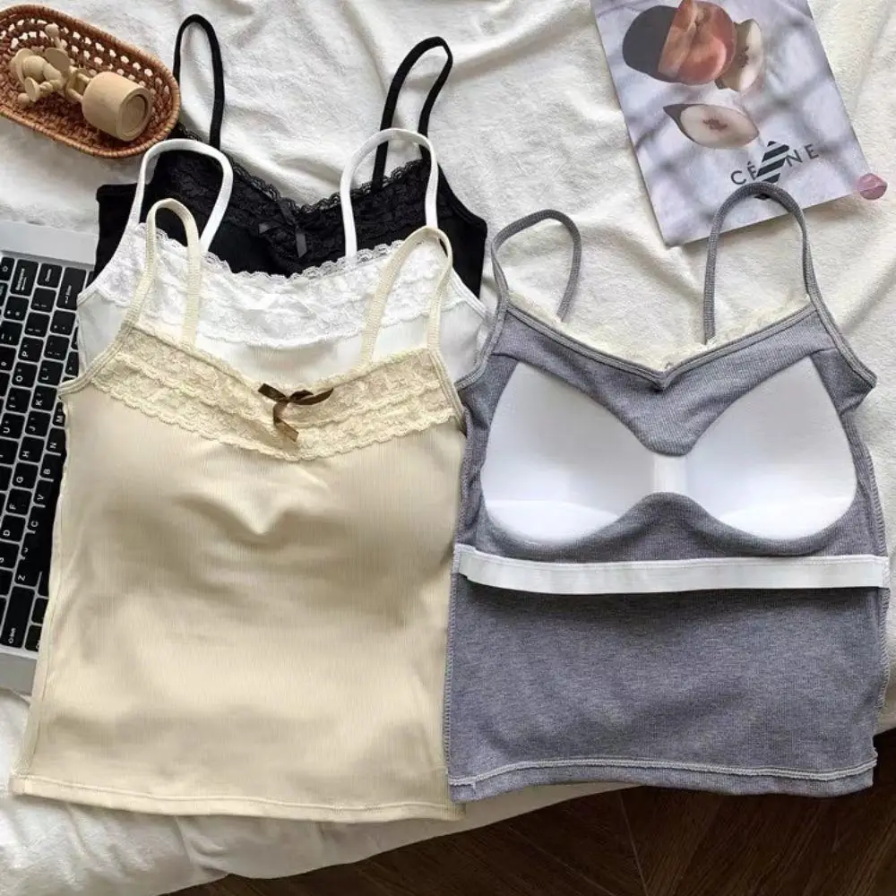 여름 신상 한국 버전 여성 슬림 섹시 캐미솔 민소매 탱크탑 섹시 레이스 탑 짧은 스윗 캐미솔 NEW