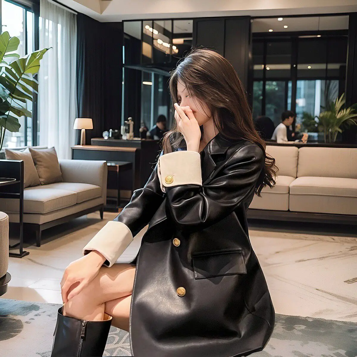

Women'S Long Oversize Trench Coat Caramel Uniform Distressed Excellent Quilted Double-Decker Preppy Shoulders Fall Winter Sporty