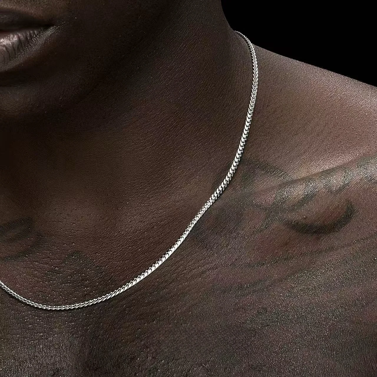 3,5 mm silberfarbene Edelstahl-Kubanerkette, Hip-Hop-Halskette für Männer, einfacher Schmuck für Frauen – Detail 2
