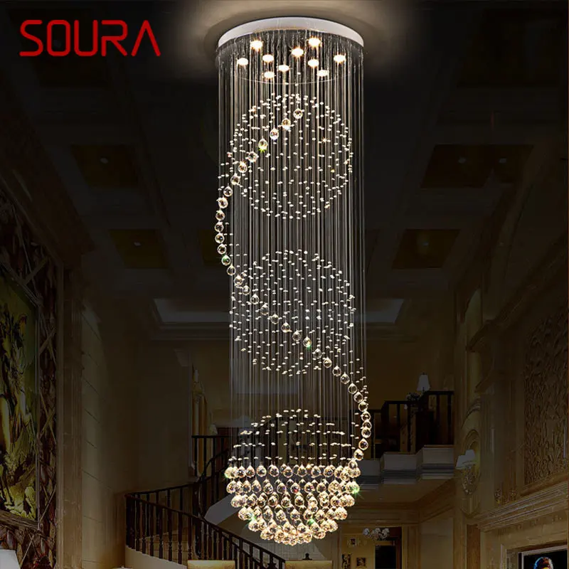 

SOURA Modern Crystal Pendant Light LED Creative Luxury Chandelier Lamp for Home Living Room Villa Duplex Staircase Decor