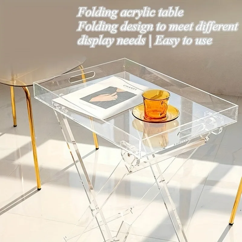 Acrylic folding table Portable folding coffee table Internet celebrity transparent coffee table Simple bedside storage tray