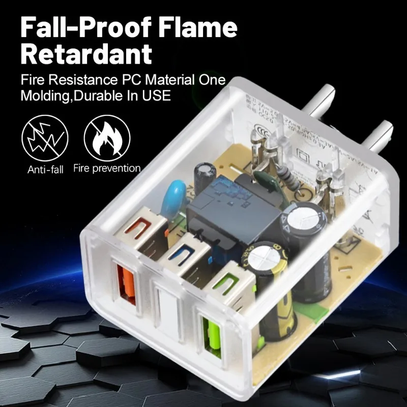 10W Transparent Charger Block Type-C USB Fast Charging Phone Charger Adapter GaN Multi Port Travel Wall Plug for Phone Tablet