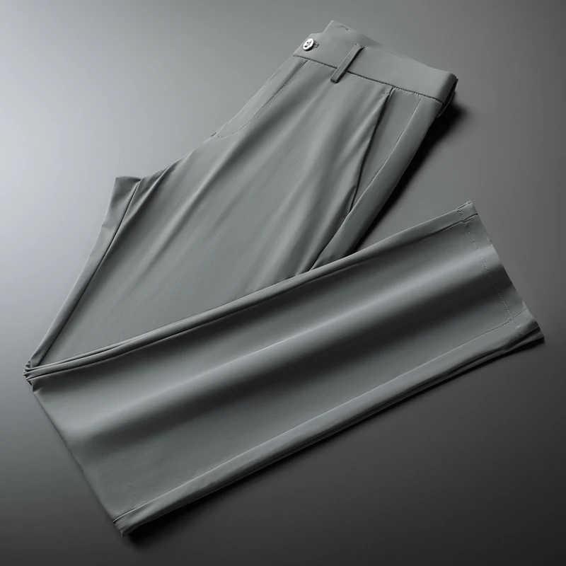 

DZ6761B Летние эластичные повседневные брюки из ледяного шелка, тонкие мужские свободные брюки прямого кроя, ультрамягкие, легкие деловые брюки без железа