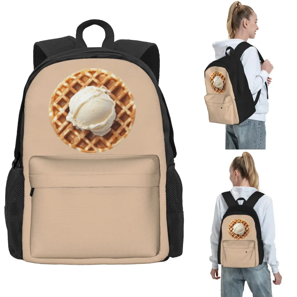 

Ice Cream Waffle Wafter Backpack Hot Sale Daypack Large Capacity Boys Girls BookBag School Bag Shoulder Bags for Men Women