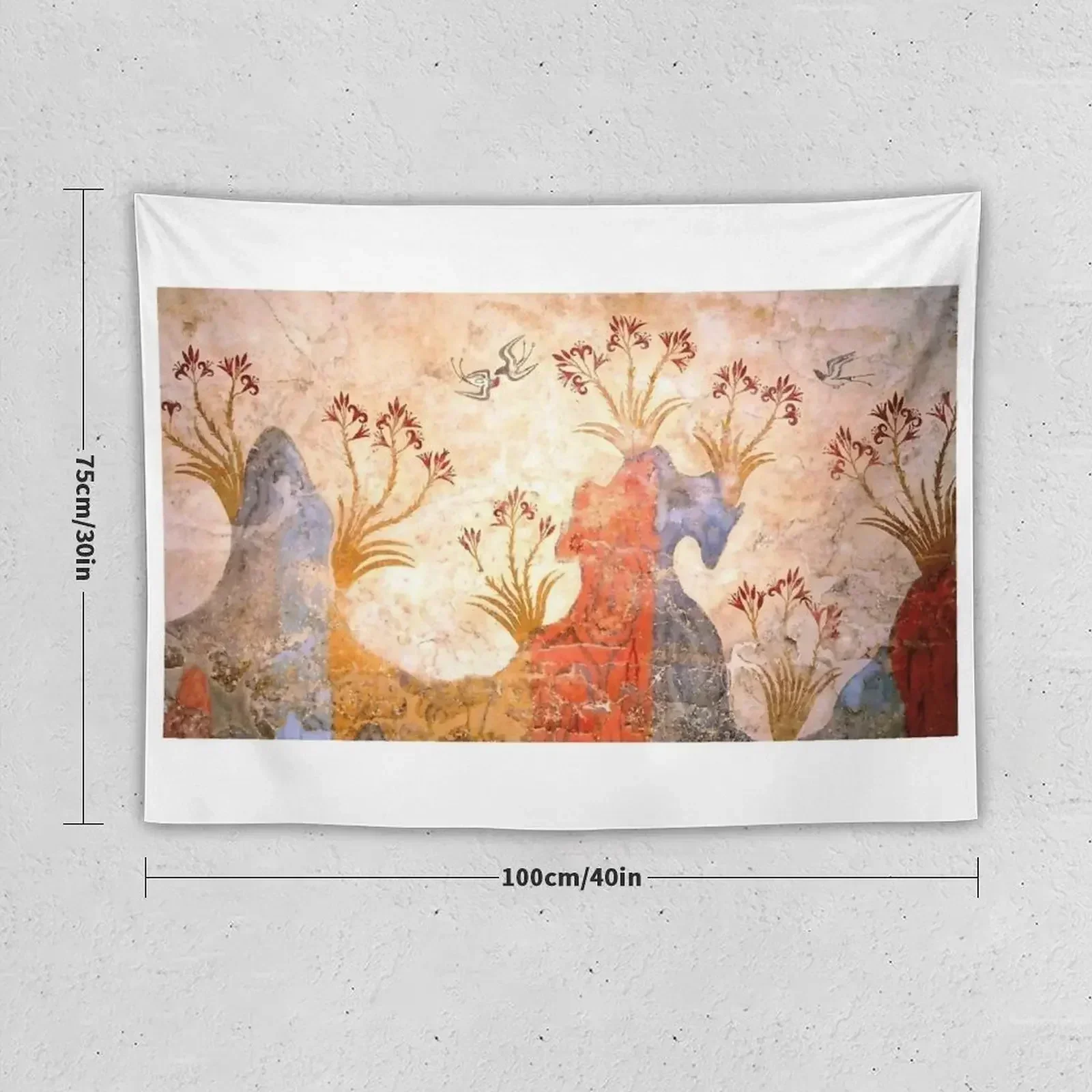 Minoan Spring Fresco West Wall Swallows Scene Tapestry Aesthetic Home Decor Wall Carpet Home And Comfort Decor Tapestry