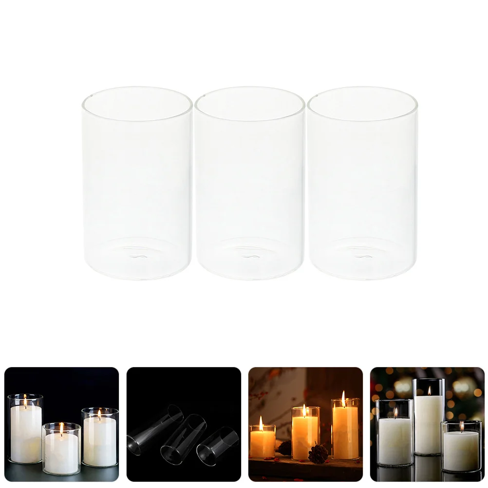 

3Pcs Glass Cylinder Holders Exquisite Pillar Jars for Home Desktop Decoration Wedding Centerpieces Aromatherapy
