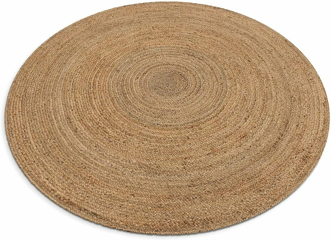 Rug Jute Natural Round Reversible 100% Jute Style Rug Braided Modern Rustic Look