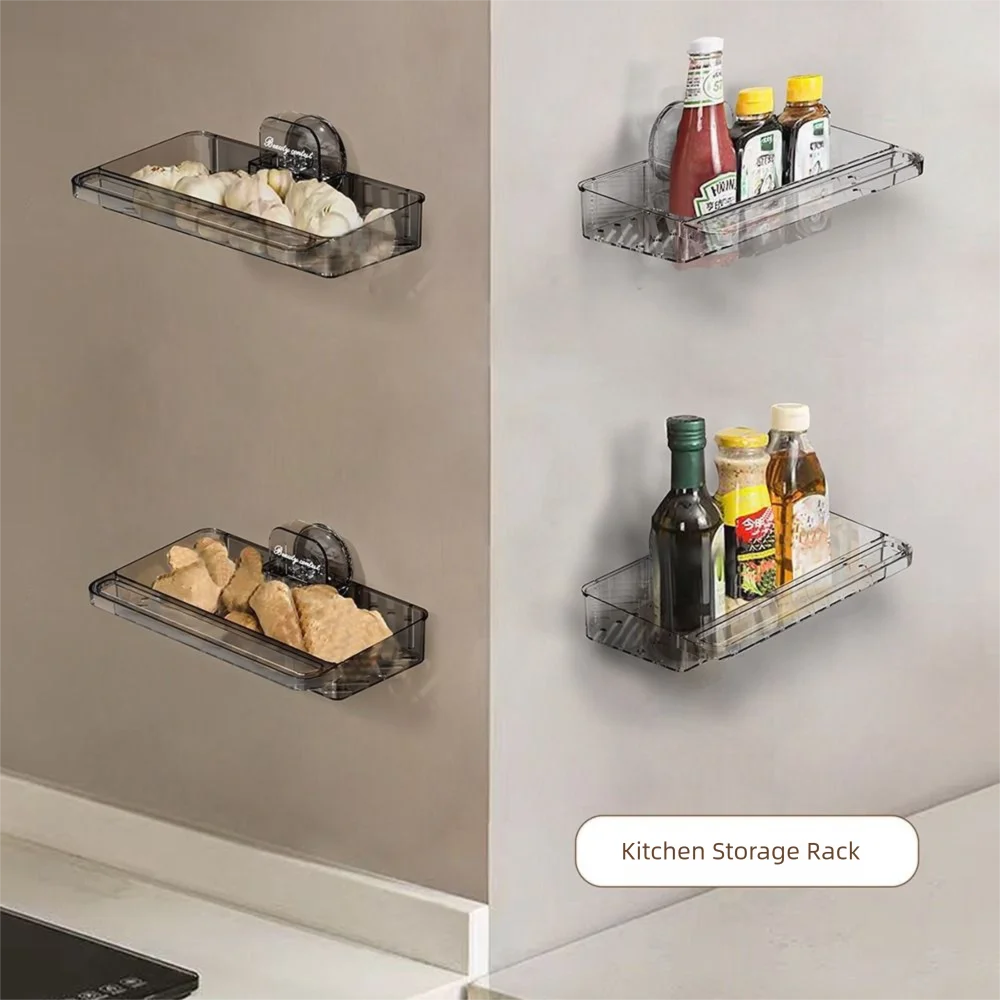 

Transparent Suction Cup Shower Shelf Removable No-Drill Wall-Mounted Storage Holder Large Capacity Waterproof Shower Organizer