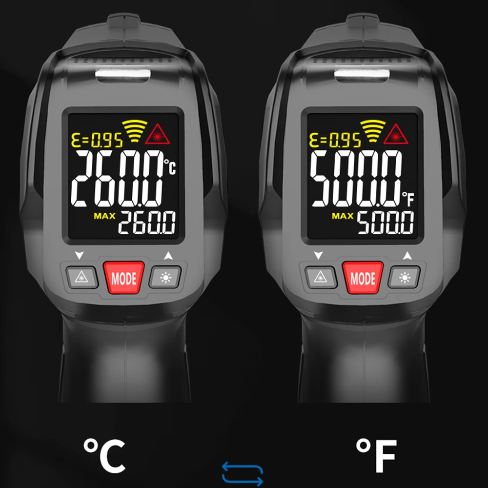 Termometro a infrarossi automatico remoto portatile per automobili-50 ° C ~ 580 ° C -58 ° F ~ 1076 ° F rapporto di distanza 12:01