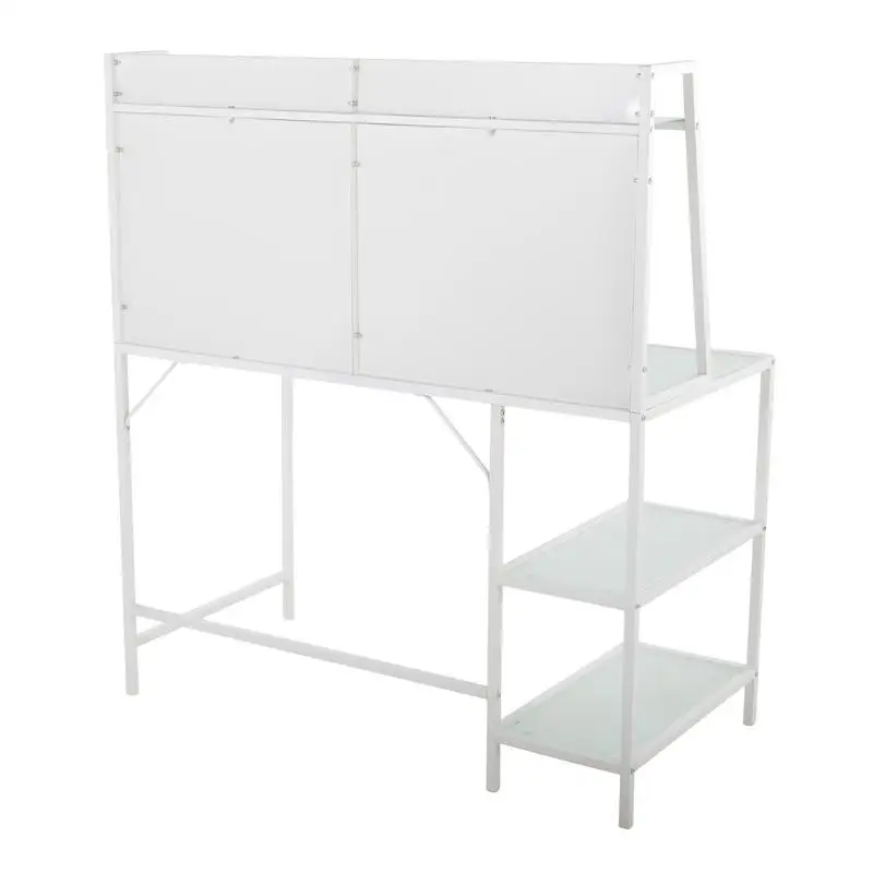 Contemporary Desk in White Metal and Frosted Glass