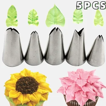 Bico de tubulação de folha de aço inoxidável, 5 peças, faça você mesmo, fazer biscoitos, ferramentas de decoração de bolo, acessórios de fondant de pastelaria
