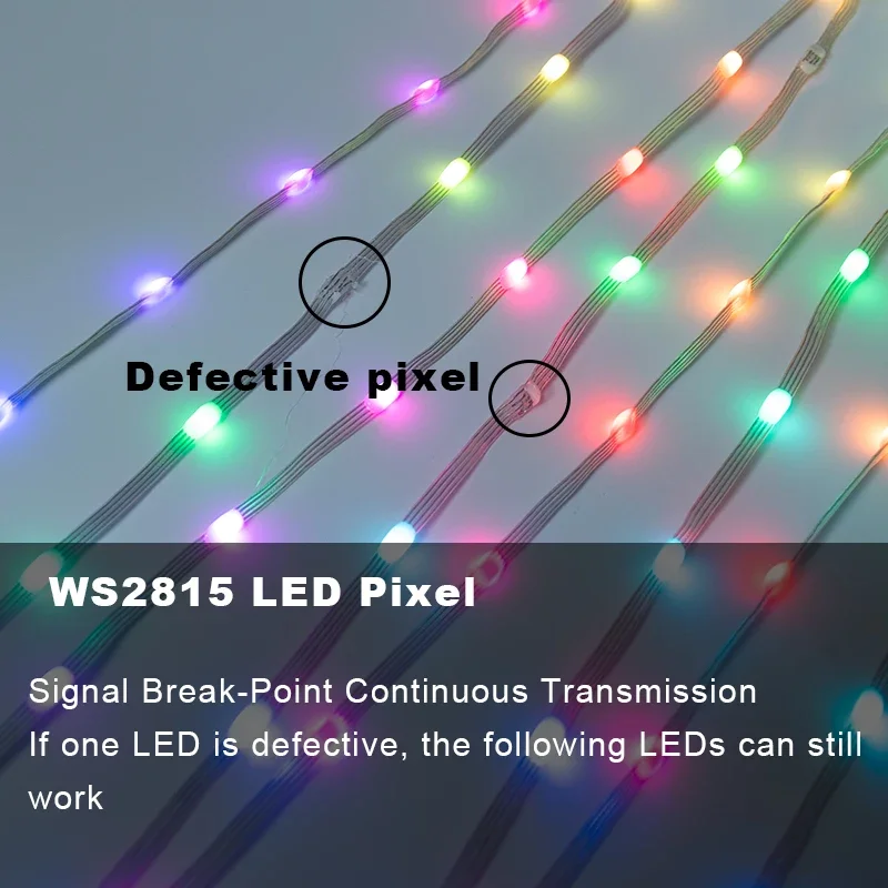 Imagem -04 - Rgbic Dreamcolor Semente Pixels Fairy String Luzes Backup Data Line Signal Break-point Transmissão Contínua 12v Ws2815 4pin