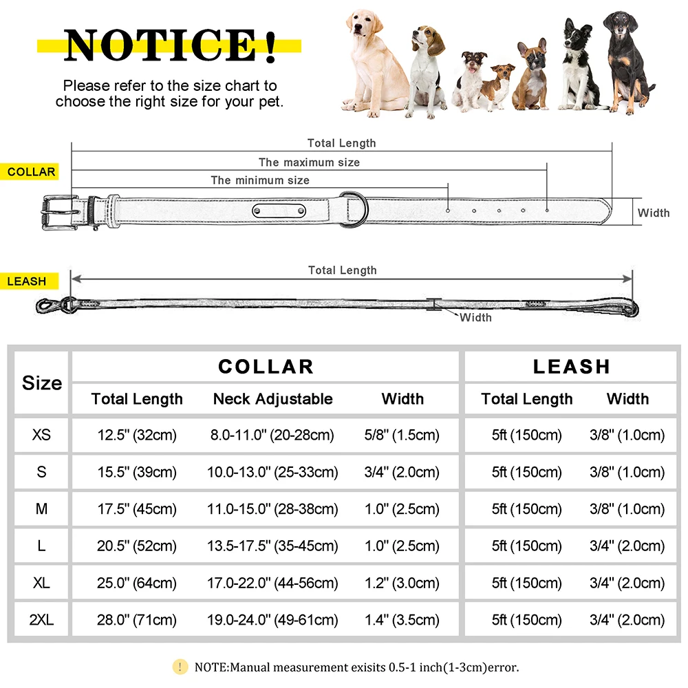 Personalized Dog Collar Leash Set Custom Leather Dog Tag Collars Free Engraved Nameplate For Small Medium Large Dogs Pitbull