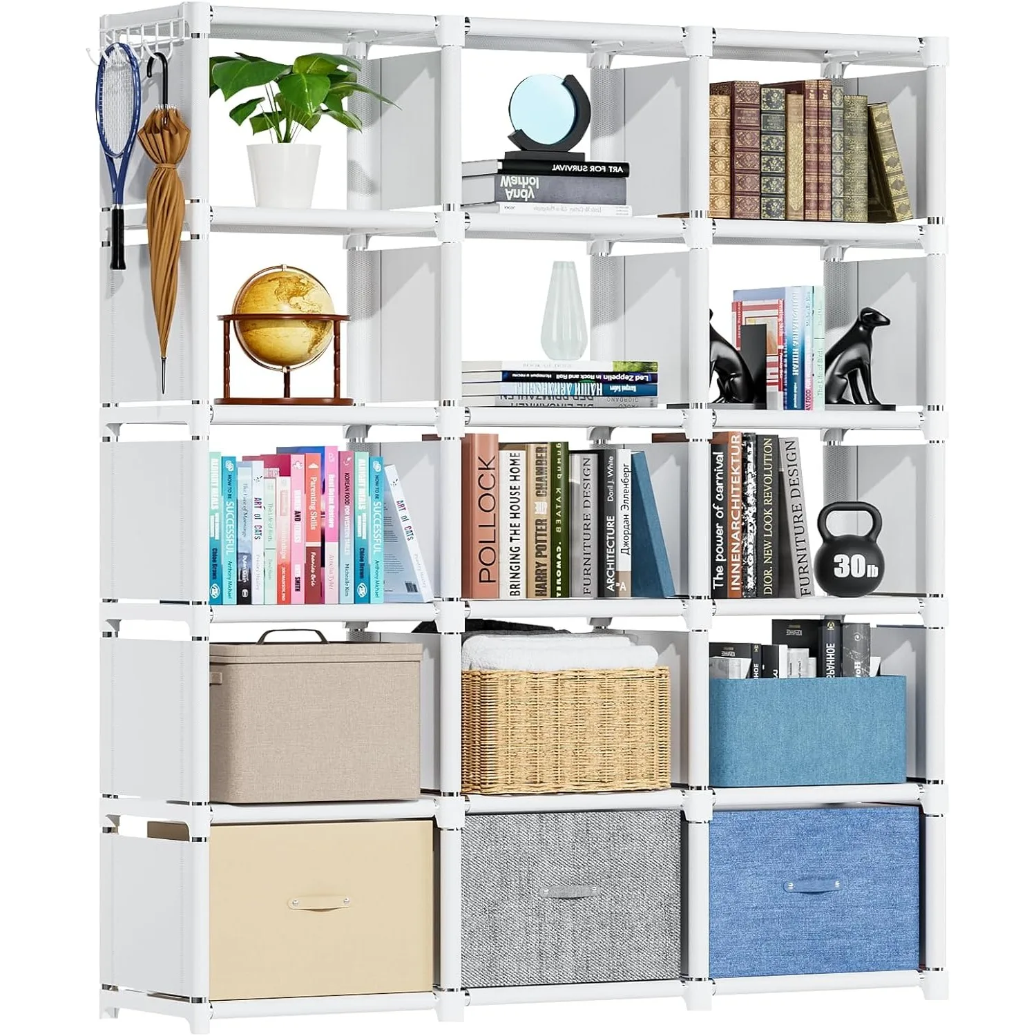 Bookshelf,15 Cube Storage Organizer,Book Shelf Organizer,Tall Bookcase Shelf,Book Cases/Shelves, White