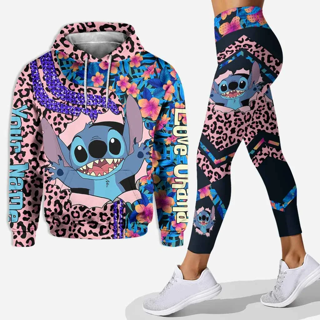 Stitch 3d Hoodie Leggings Pak Dames Hoodie Set Yoga Broek Joggingbroek Vrouwen Disney Yoga Hoodie Legging Mode Trainingspak