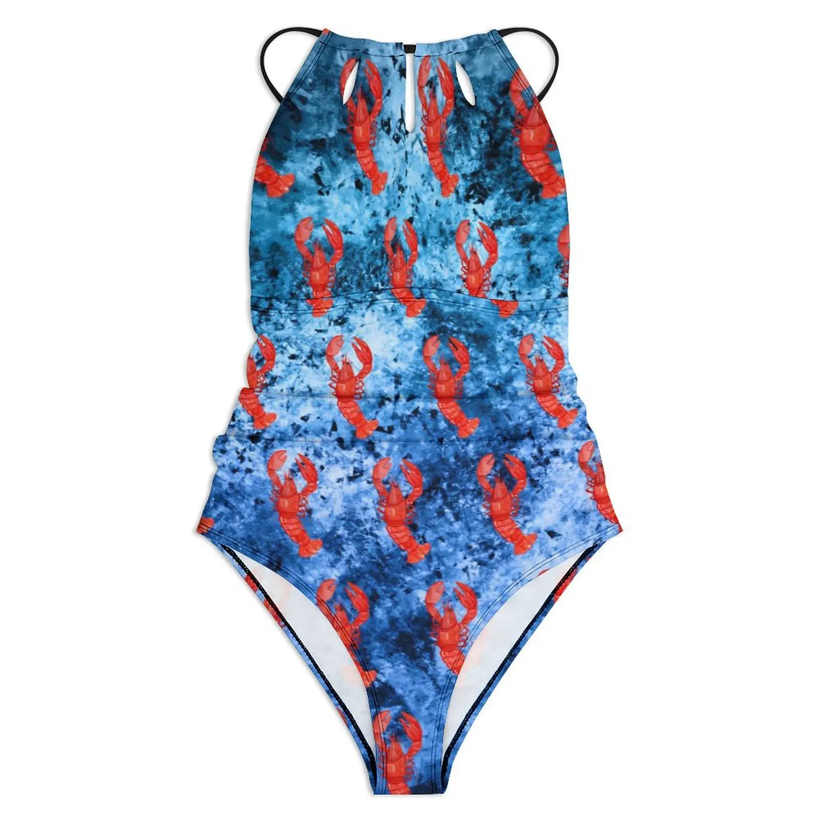 Lobsters Swimsuit Nautical Waves Swimwear One Piece Beach Graphic Bodysuit Halter Bathing Suits Female Push Up Sexy Beachwear