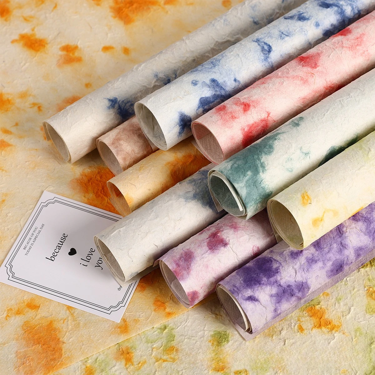 

Handmade Tie Dye Packaging Paper Opaque Floral Bouquet Various Colors Valentine's Day Rougher Double-sided Wrapping Paper