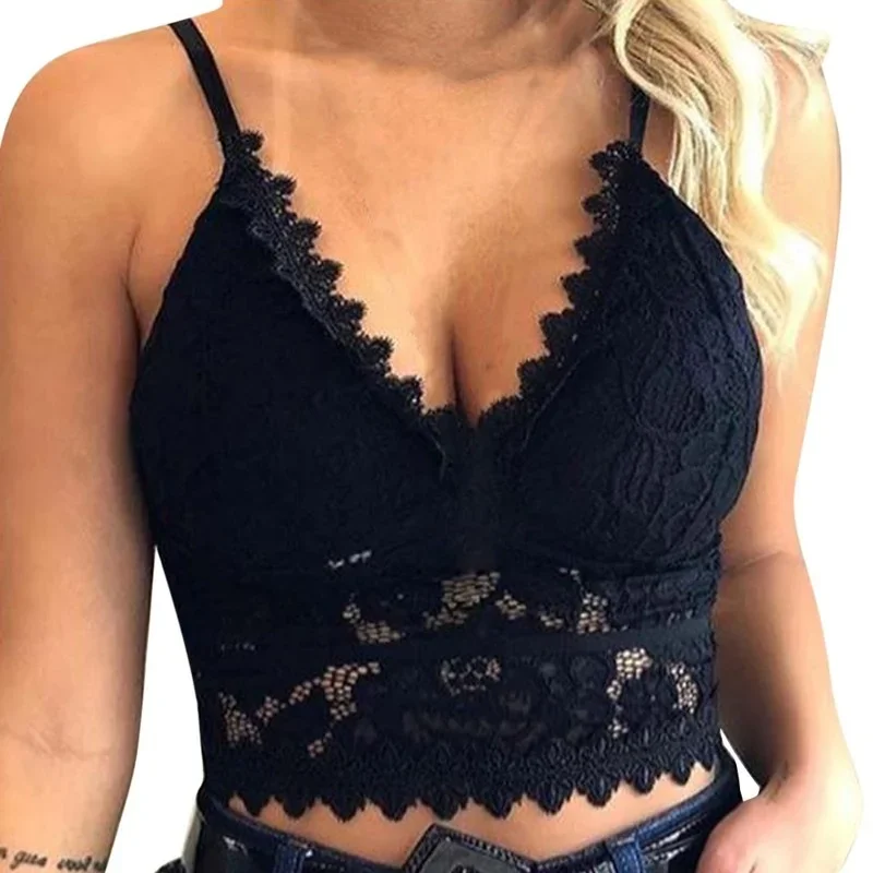 Ladies Floral Bras Padded Gathering Lace Strap Triangle Cup Bras Sexy Lingerie Corset No Wire Transparent Bra Cropped Top Bra