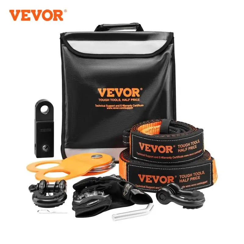 VEVOR Off-Road Winch Recovery Kit with 30000Lbs Tow Straps 44092Lbs D-Ring Shackles Snatch Block Storage Bag for ATV Jeep Truck