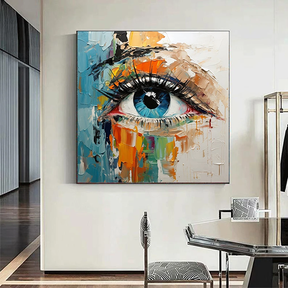 Hand Painted Oil Painting Palette Knife Eye painting Modern decorative painting Extra abstract wall art Oversized wall art decor