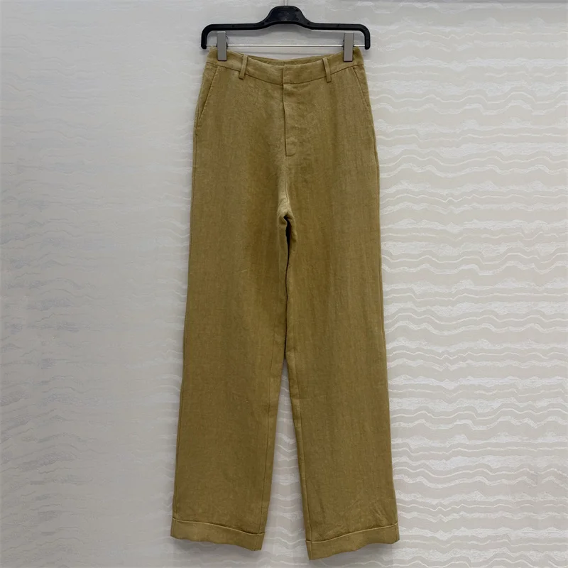 

women's pants New high waisted slim fit straight leg pants for the summer of 2026 100% linen women's suit pants yk casual pants
