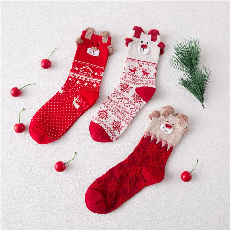 

Women Sock Winter Warm Christmas Gifts Stereo Socks thicken Soft Cotton Cute Santa Claus Deer Xmas Christmas Socks calcetines