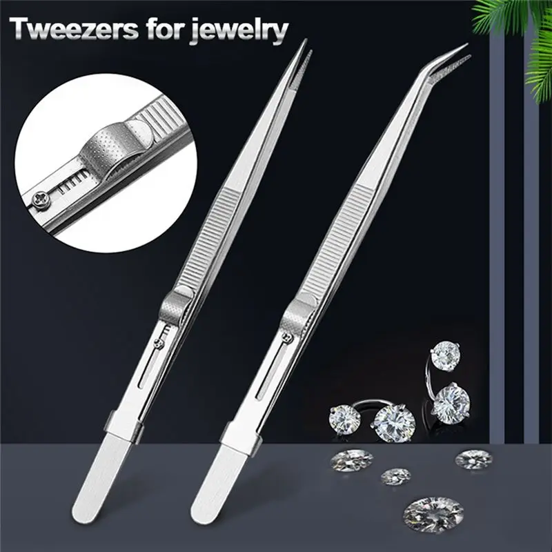 DT38 3 Pack Tweezers Jewelers Holder Pick Up Tool Stainless Steel Tweezers Claw Tweezers Gems Tweezer